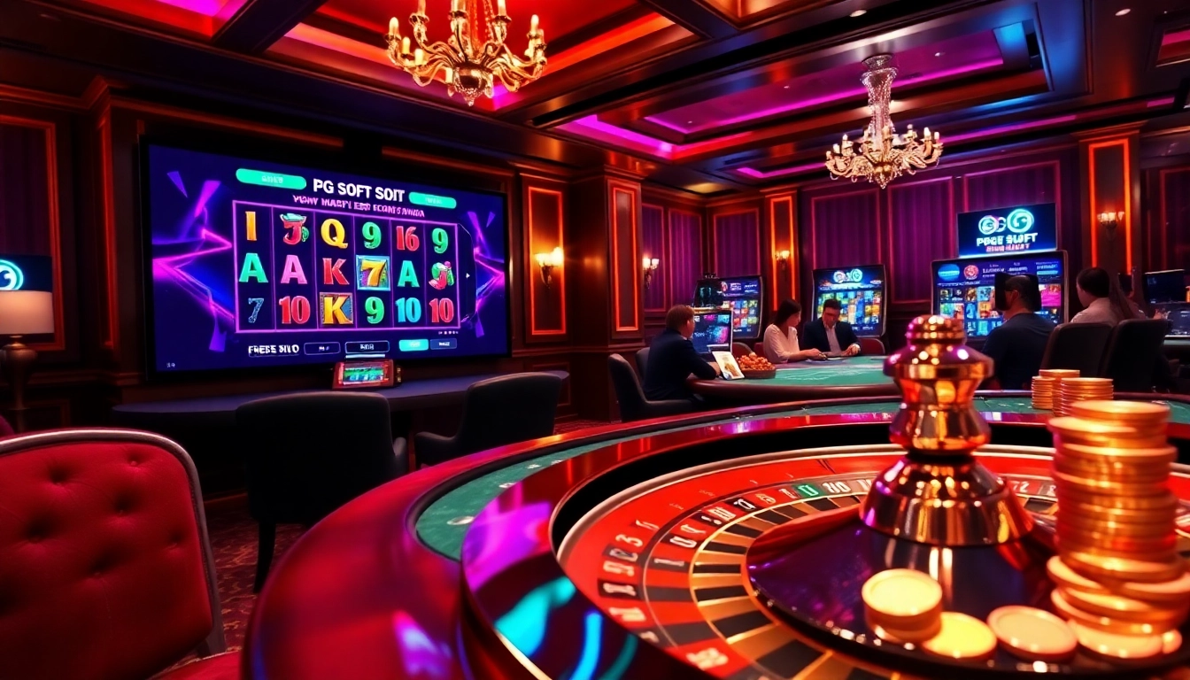 Experience thrilling PG Soft games with vibrant slots and luxurious casino elements in an engaging environment.