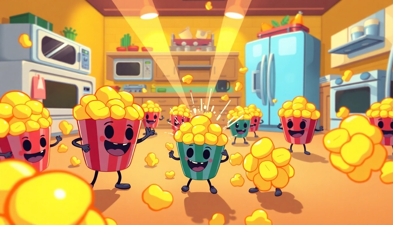 Engaging scene from the popcorn google doodle game featuring animated popcorn kernels in action.