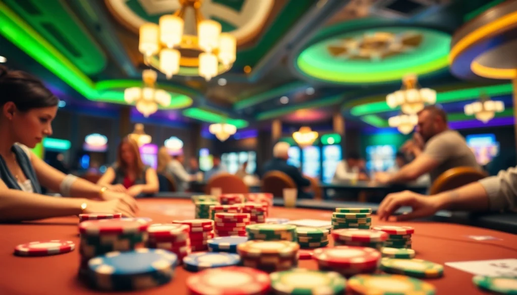 Masuk hoki 77 login sambil bermain di kasino dengan chip poker berwarna-warni.