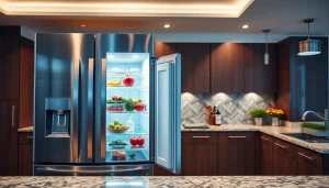 A spacious refrigerator displaying fresh produce, set in a modern kitchen.