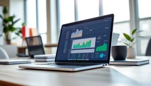 Analyze your website's performance with the SEO Rank Tracker dashboard displayed on a laptop.