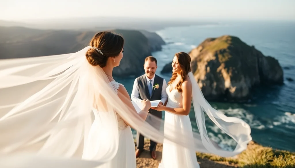 Big Sur wedding photographer capturing a couple's vows with stunning cliffs background.
