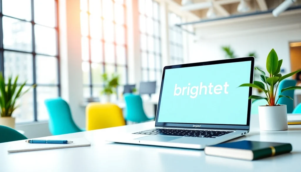 Brightet logo showcased in a vibrant office workspace, promoting productivity.