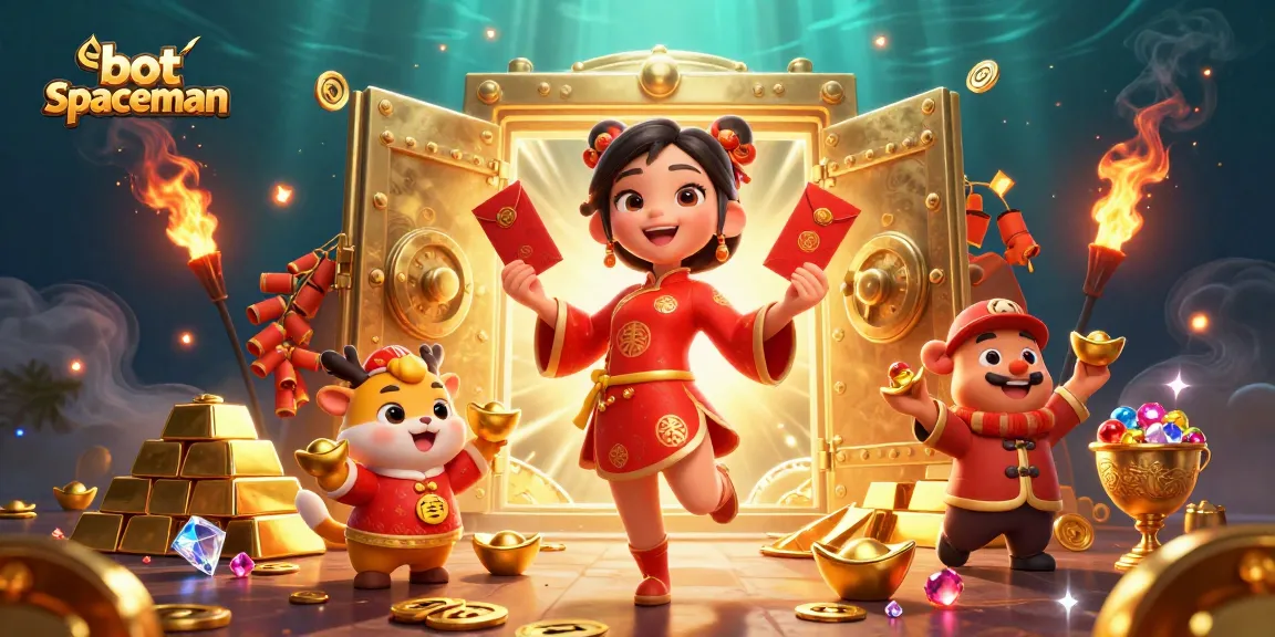 Engage in thrilling gameplay with bot spaceman in a vibrant gambling scene filled with treasures.