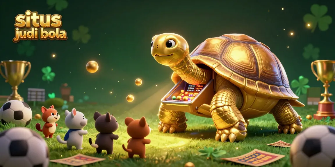 Engage in situs judi bola with an energetic scene featuring a pinball tortoise and sports elements.