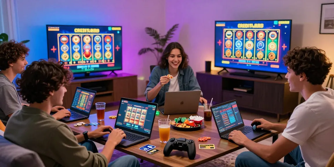 Friends enjoying an online gaming session at https://bhma.org.uk, engaging with a vibrant credit card casino environment and major credit card providers.