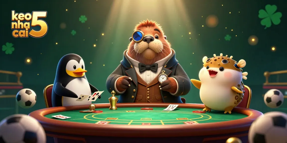 Interact with keo nha cai 5 at a lively sports betting scene with entertaining characters.