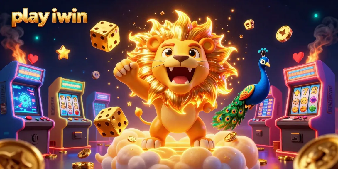 Play iwin with vibrant casino-themed characters and elements in a dynamic 3D illustration.