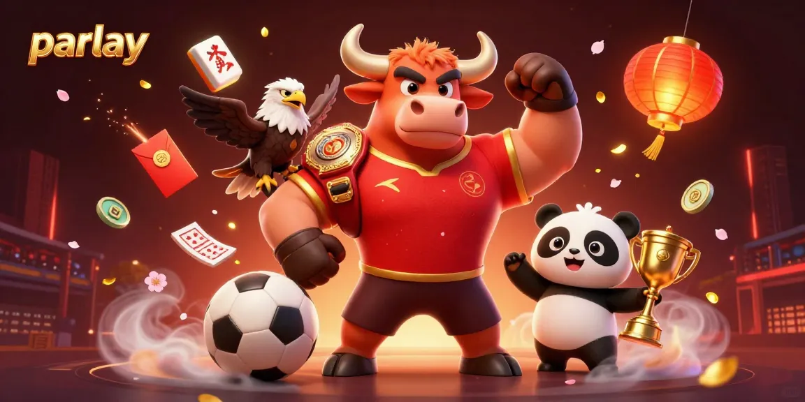 Bet on parlay strategies with vibrant characters celebrating victories in a dynamic sports setting.